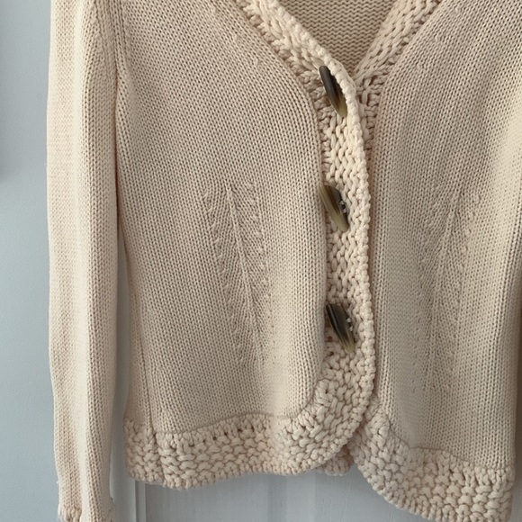 Les Copains Blue Wool Knit Crochet Cardigan size M 42 made in Italy beige - Picture 15 of 16
